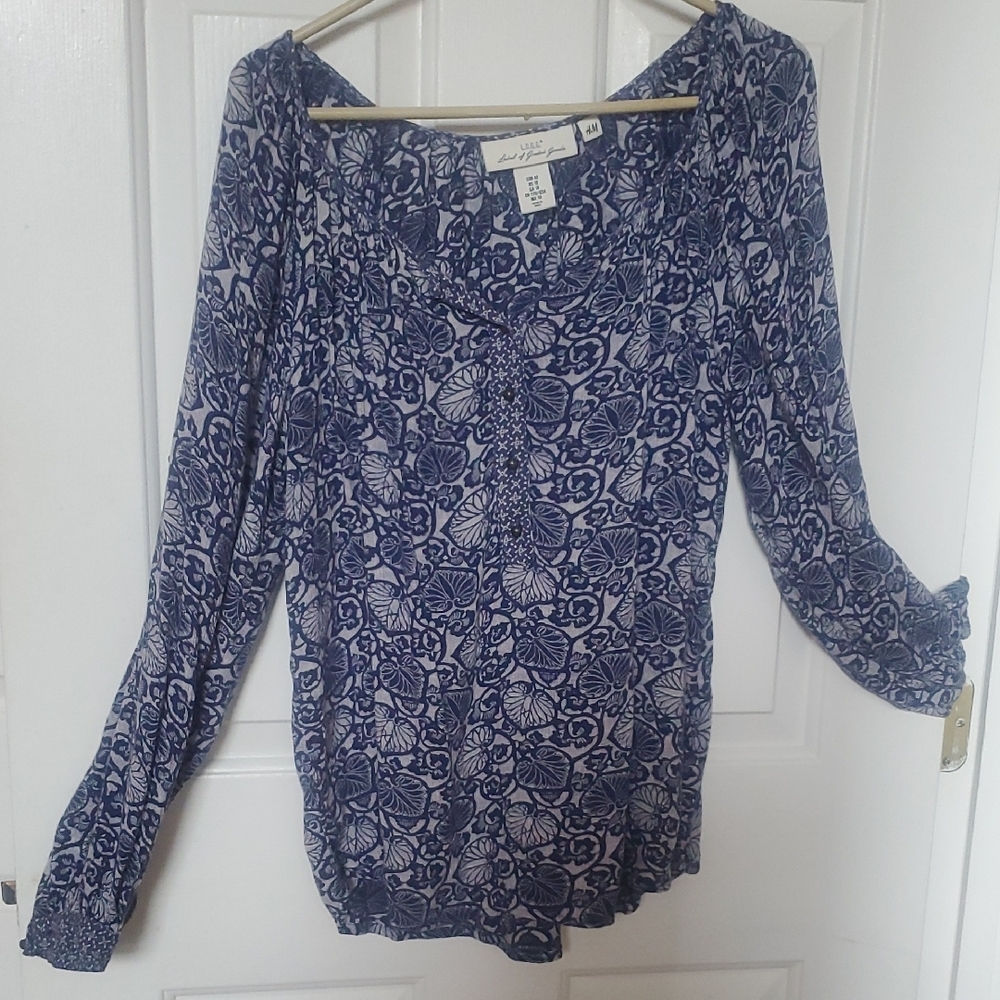 H&M Blue Long Sleeve Peasant Blouse
